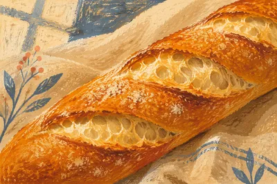 Rustic French Baguette on Linen Cloth