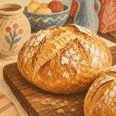 Fresh Artisan Bread Loaf on Cutting Board