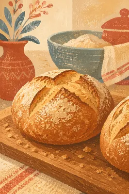Fresh Artisan Bread on Wooden Board