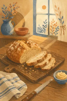 Rustic Fresh Baked Bread on Cutting Board