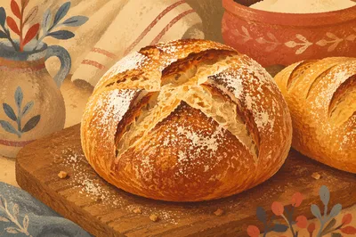 Fresh Artisan Bread on Wooden Board