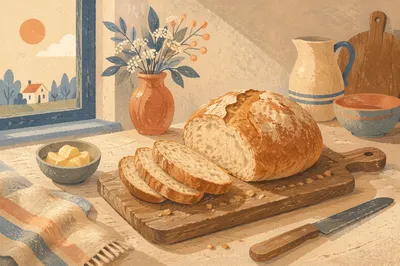 Rustic Fresh Baked Bread on Board