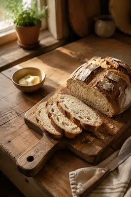 Rustic Fresh Baked Bread in Farmhouse Kitchen