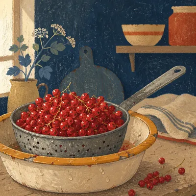 Fresh Red Currants in Rustic Colander
