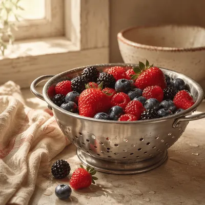 Fresh Mixed Berries on Kitchen Counter