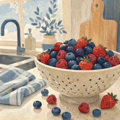Fresh Mixed Berries on Kitchen Counter