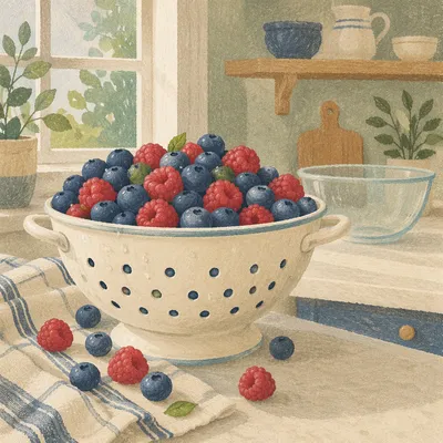 Fresh Mixed Berries on Kitchen Counter