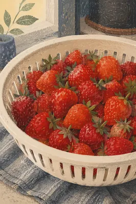 Fresh Strawberries in Cream Colander