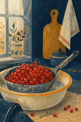 Fresh Red Currants in Rustic Colander