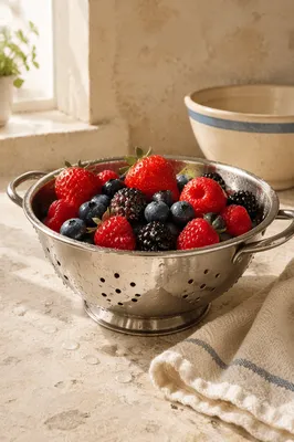 Fresh Mixed Berries on Kitchen Counter