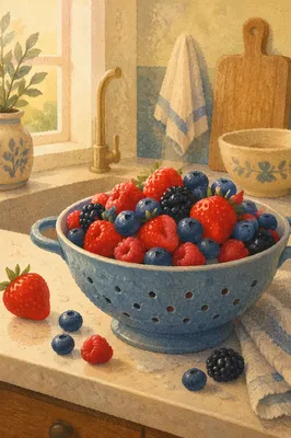 Fresh Mixed Berries on Kitchen Counter