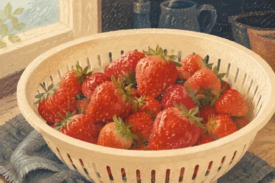 Fresh Strawberries in Cream Colander