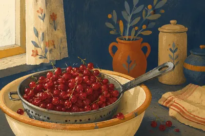 Fresh Red Currants in Rustic Colander