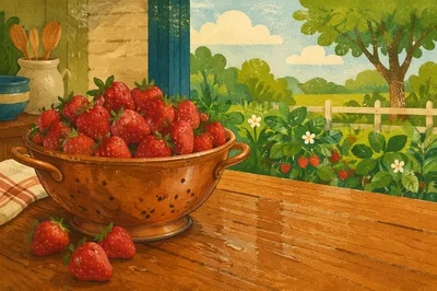 Fresh Strawberries in Copper Colander