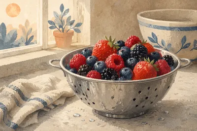 Fresh Mixed Berries on Kitchen Counter