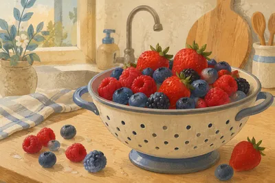 Fresh Mixed Berries on Kitchen Counter