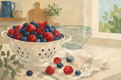 Fresh Mixed Berries on Kitchen Counter