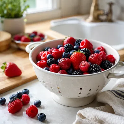 Fresh Mixed Berries on Kitchen Counter