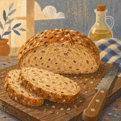 Rustic Seeded Bread on Wooden Cutting Board