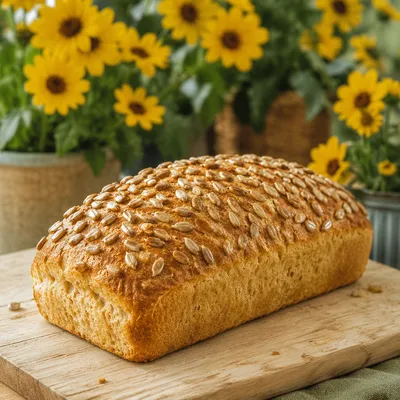 Rustic Sunflower Seed Bread on Wooden Board