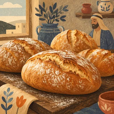 Rustic Fresh Bread on Wooden Cutting Board