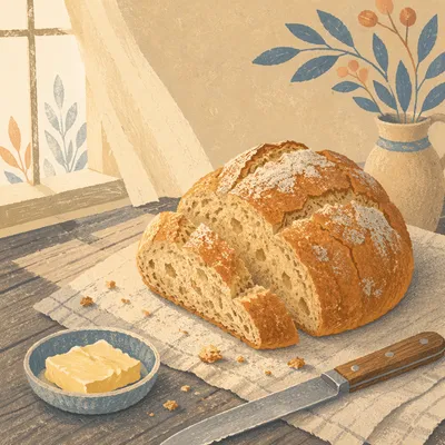 Rustic Fresh Bread Loaf on Board