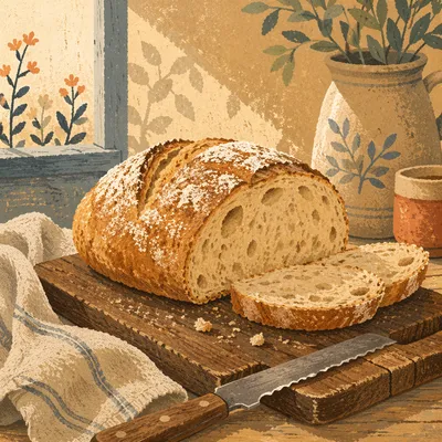Rustic Fresh Bread on Wooden Board