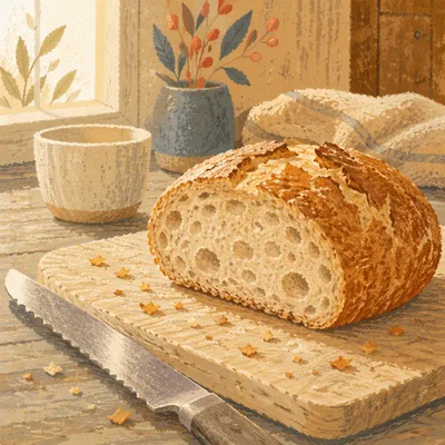 Rustic Fresh Bread Loaf on Board