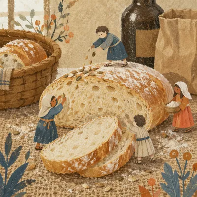 Rustic Fresh Bread Loaves on Cutting Board