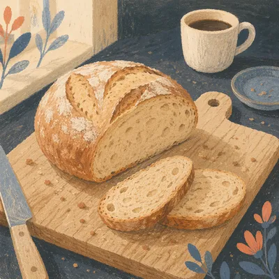 Rustic Fresh Bread Loaf Breakfast Scene