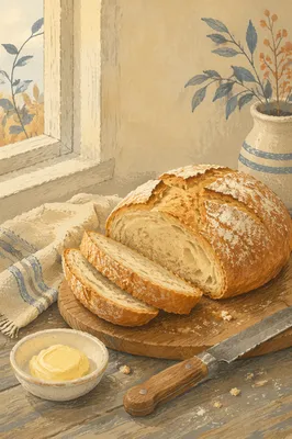 Rustic Fresh Bread Loaf on Cutting Board
