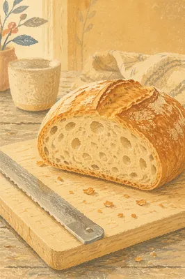 Rustic Fresh Bread Loaf on Cutting Board