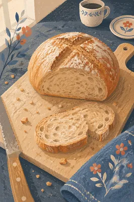 Rustic Fresh Bread Loaf Breakfast Scene