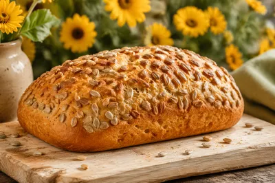 Rustic Sunflower Seed Bread on Wooden Board