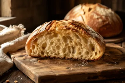 Rustic Fresh Bread Loaf on Cutting Board