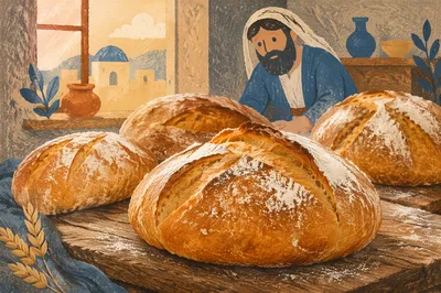 Rustic Fresh Bread Loaves on Board