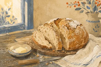 Rustic Fresh Bread Loaf on Cutting Board