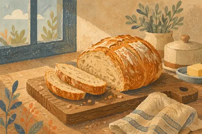 Rustic Fresh Bread on Wooden Board
