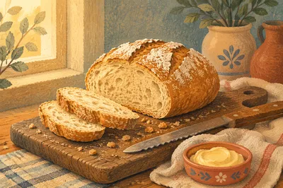 Rustic Fresh Bread Loaf on Cutting Board