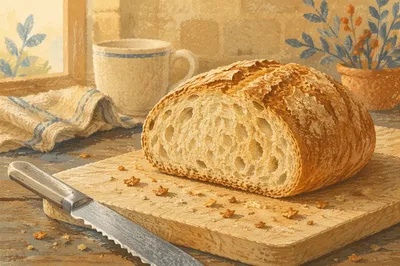 Rustic Fresh Bread Loaf on Cutting Board