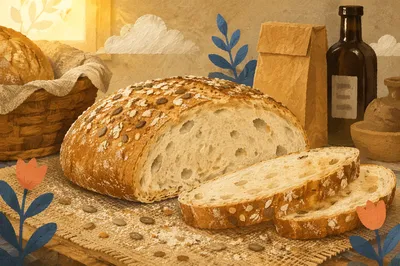 Rustic Fresh Bread Loaves on Board