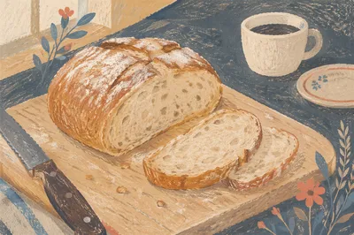 Rustic Fresh Bread Loaf Breakfast Scene