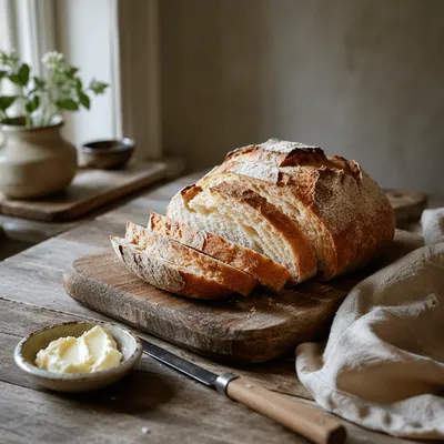 Rustic Fresh Bread Loaf Morning Table
