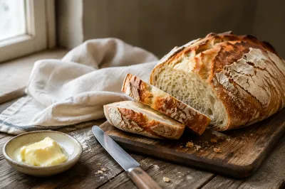 Fresh Rustic Bread Loaf on Cutting Board