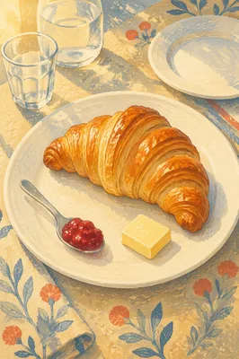 Golden Croissant Breakfast with Jam and Butter