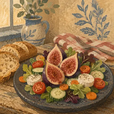 Fresh Fig Salad on Rustic Slate Plate