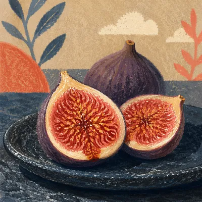 Fresh Halved Figs on Rustic Slate Plate