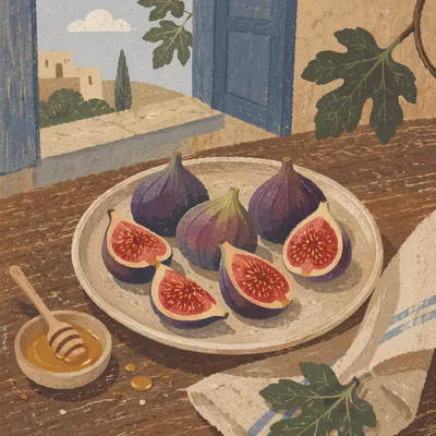 Fresh Halved Figs on Rustic Plate