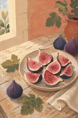 Fresh Halved Figs on Rustic Plate