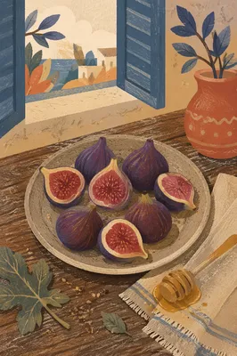 Fresh Halved Figs on Rustic Plate